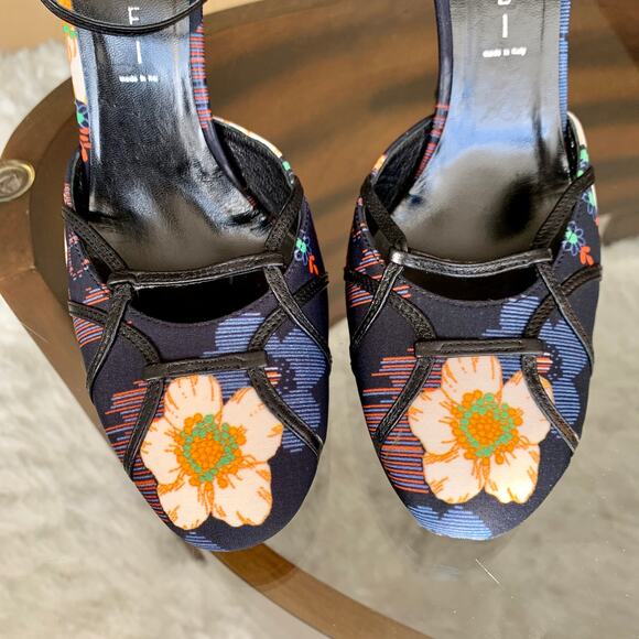 Casadei Floral Print with Leather Trim Evening Shoes Size 7 - Picture 13 of 14